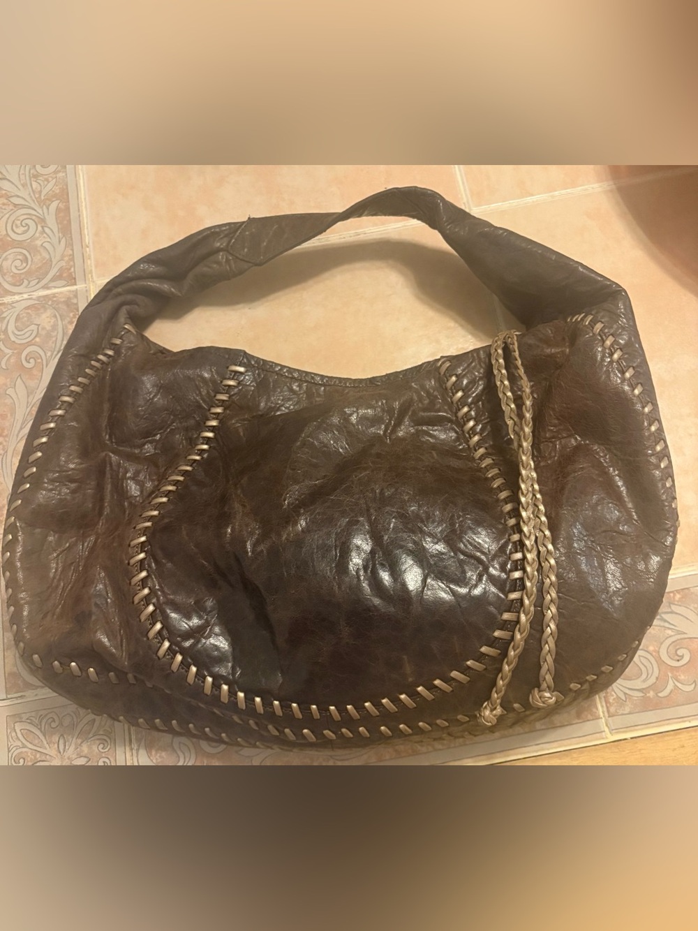 Kooba Brown Leather Hobo Shoulder Bag with Braided Trim in Great Condition!!!